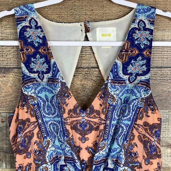 Maeve Medallion Silk Sleeveless V-Neck Maxi Dress Cutout Back Size 8 - Picture 2 of 13